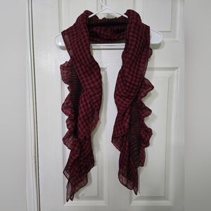 NWOT Elegant Red Checkered Scrunched Scarf